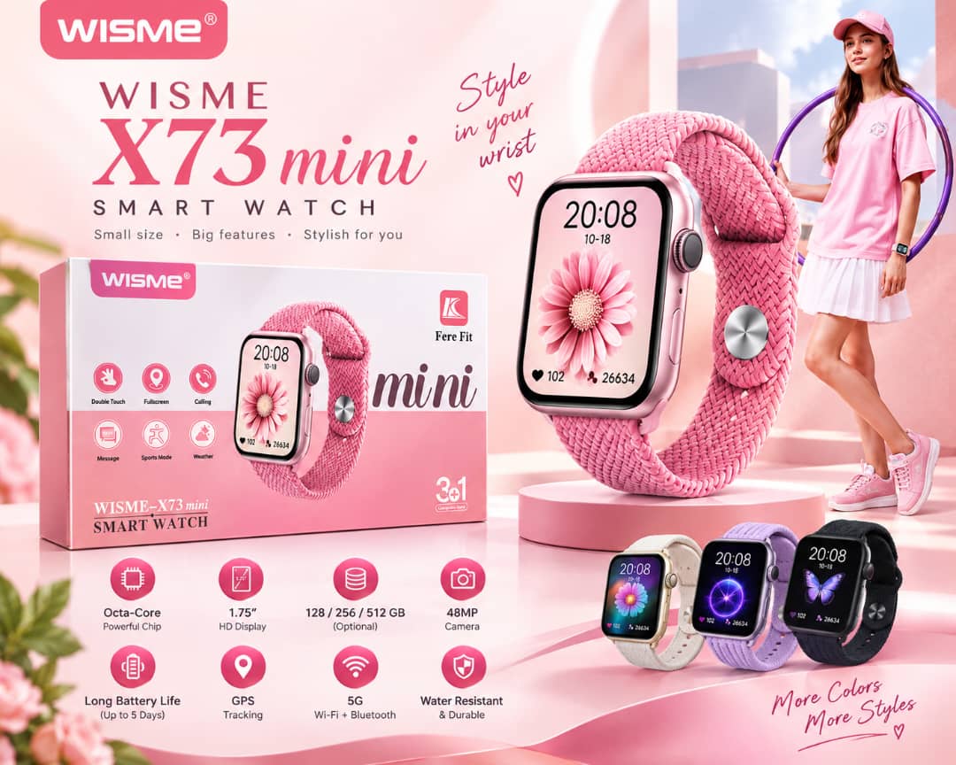 ساعت هوشمند اپل واچ | دخترانه زنانه | صورتی مشکی | Wisme x73 mini | کیفیت عالی
